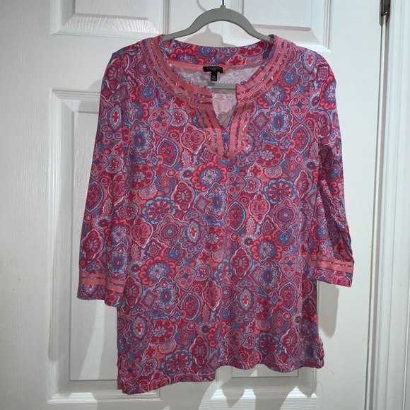 Talbots Pima cotton blend tunic top medallion print Sz MP - Picture 2 of 8